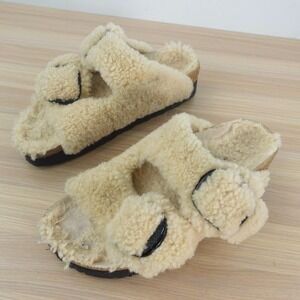 BIRKENSTOCK Shearling Sandals Women 6.5‎ Beige Sheep Wool Indoor Slides PAPILLIO